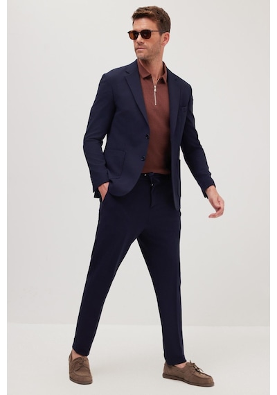 Tudors Erkek Regular Fit Lacivert Esnek Likralı Kumaş Mono Yaka Torba Cepli Takım Elbise-41311 Lacivert