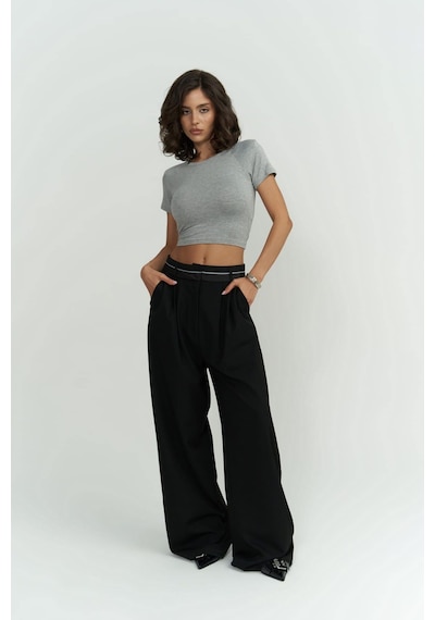 Mai Collection Mai Studios Co. Perla Vatkalı Gri Crop Bluz Gri