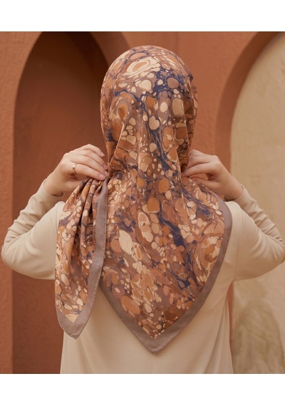 Ochre Desen 90x90cm Matte Cotton Eşarp Kahve - Krem