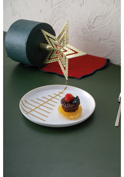 İstanbul Porselen Starlight Fine Bone New Year Yılbaşı Pasta Tabağı Gold 21 Cm Gold
