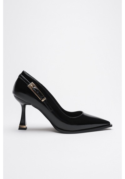 Alewomen Poni Siyah Rugan 10 Cm Topuklu Kadın Stiletto Siyah