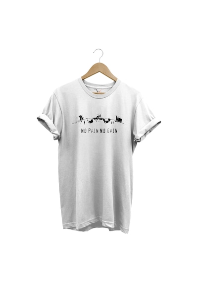 No Pain No Gain Fitness Dumbell Baskılı Regular Fit %100 Pamuk Beyaz T-shirt Beyaz