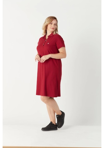 Moda Berray 3010 Bordo Günlük Tarz Lacoste Kumaş Büyük Beden Elbise Bordo