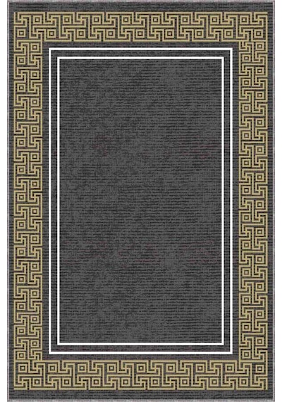 Füme Gold Çerçeveli Kaymaz Tabanlı Dekoratif Halı Rv044n11 Füme - Gold