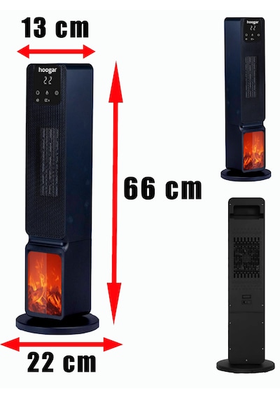 Hoogar German 2701 L Black Oled Şömineli Ekran Dijital Göstergeli Kule Tipi Seramik Hızlı Isıtıcı