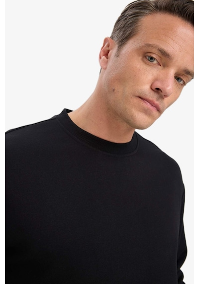 Defacto Relax Fit Bisiklet Yaka Kalın İçi Yumuşak Tüylü Basic Düz Sweatshirt T5139az25aubk81 Siyah