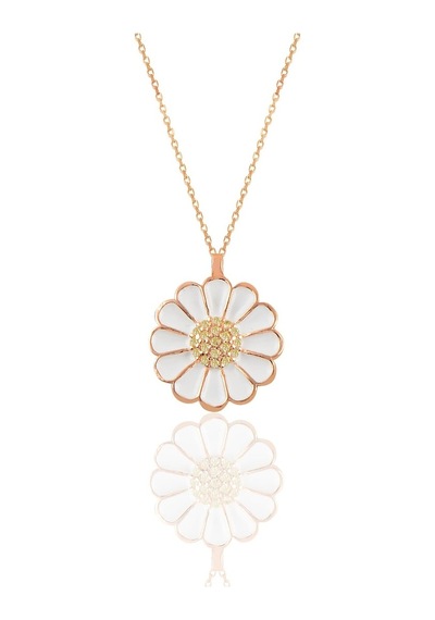 Gümüş Rose Zirkon Taşlı Papatya Kolye