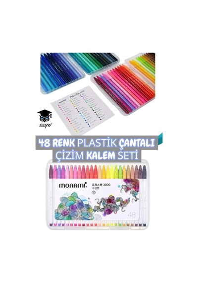 48 Renk Plastik Çantalı Çizim Kalem Seti 0.4 Mm Keçe Uç
