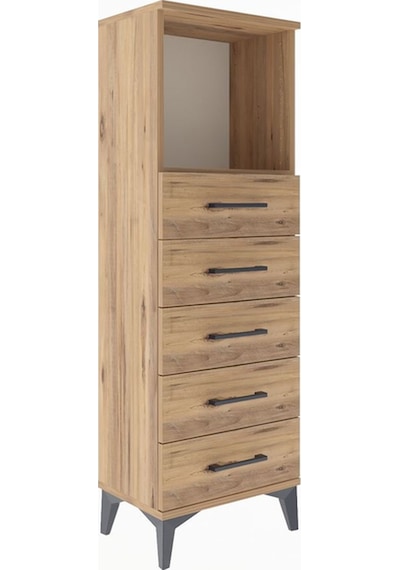 Arges Dolap Tek Raflı 5 Çekmeceli 44x30x134 Çam-çam Çam