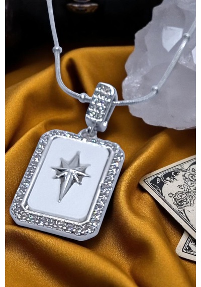 Gümüş Renk Tarot Kolye Kuzey Yıldızı Çelik Kadın Kolye Gümüş