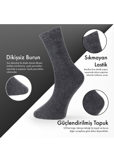 Saf Bambu Erkek Soket Uzun Düz Antrasit Çorap Dikişsiz Premium Kutulu 6'lı L5952aznb Softaura