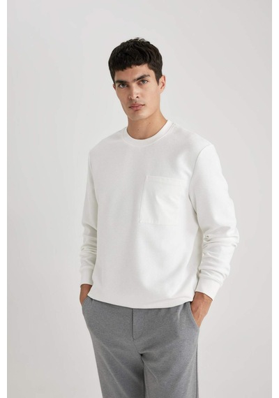 DeFacto Regular Fit Bisiklet Yaka Dokulu Cepli Sweatshirt B6497AX24SPWT32