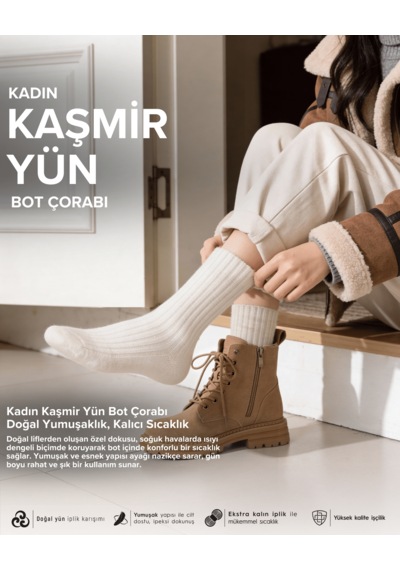 Bolero B05 Kadın Kaşmir Yün Bot Çorabı Beyaz