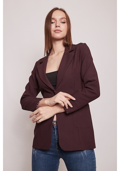 Jument Yakalı Cepli Uzun Kol Katlamalı Blazer Kumaş Ceket-Mürdüm