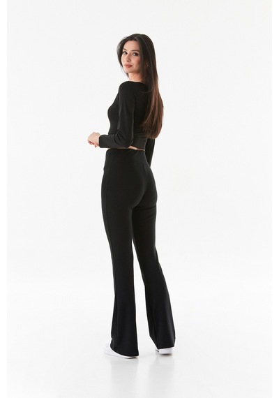 Fullamoda Beli Lastikli Yüksek Bel Flare Pantolon 25ygb650126130-siyah Siyah