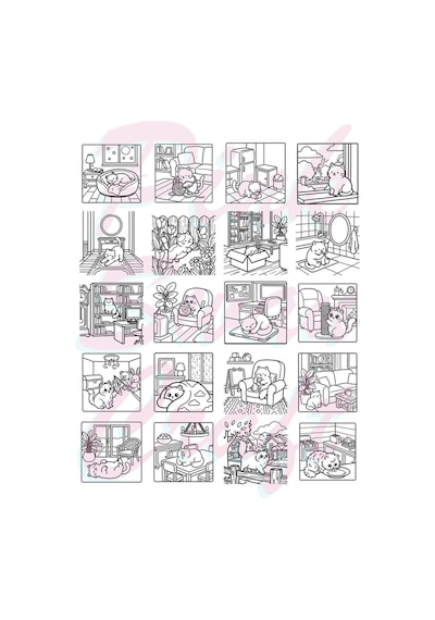 Cozy House Cats Ev Kedileri 20x20 Cm Büyük Boyama Kitabı, Çocuklar Yetişkinler