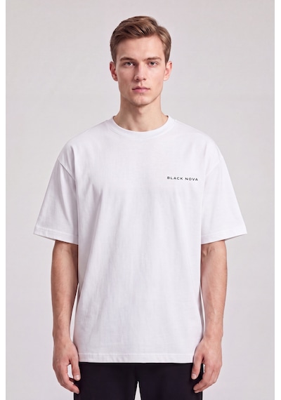 Black Nova Oversize Baskılı Unisex Tişört Built For Speed Beyaz