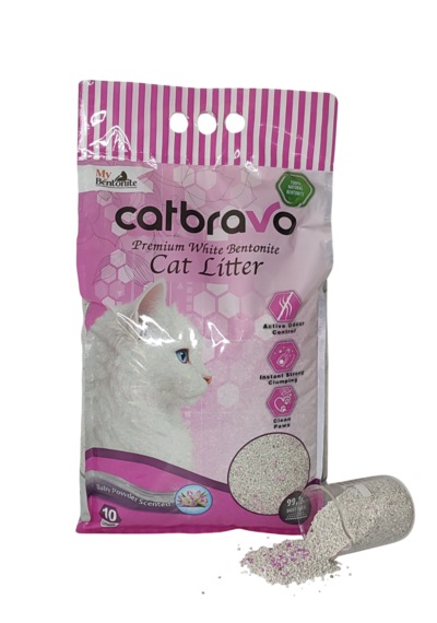Catbravo Doğal Bentonite- Süper Topaklanan Bebek Pudrası Kokulu Kedi Kumu 10 Lt