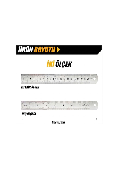 Çelik Cetvel 20cm Gri