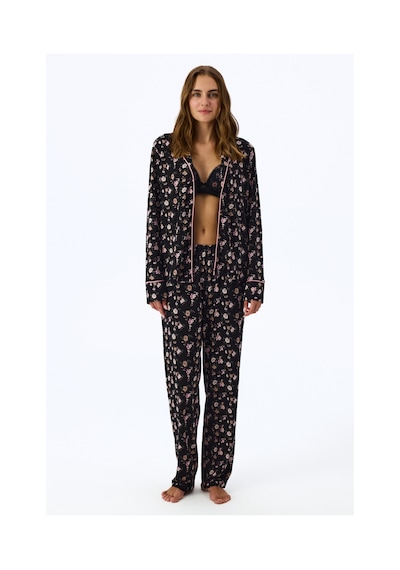 Penti Siyah Floral Dream Uzun Kollu Gömlek Pantolon Pijama Takımı