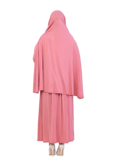 Modish Group İki Parça Namaz Elbisesi Uzun Pamuklu Tesettür Giyim Abaya & Başörtüsü Set Gül Kurusu