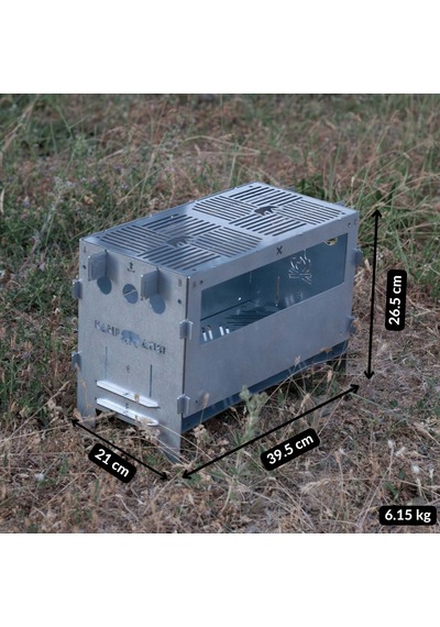 Kamp Ayısı Pyrowide Geniş Katlanır Metal Ateş Kutusu - 2mm Gri Galvaniz Çelik, Çantalı, 39.5 X 26.5 X 21 Cm Gri