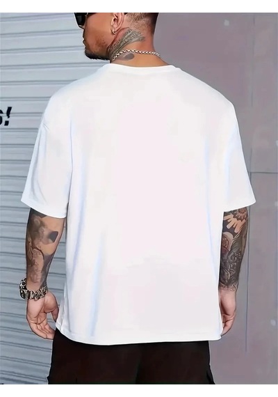Vexor Baskılı Oversize Bisiklet Yaka T-shirt - Beyaz Siyah