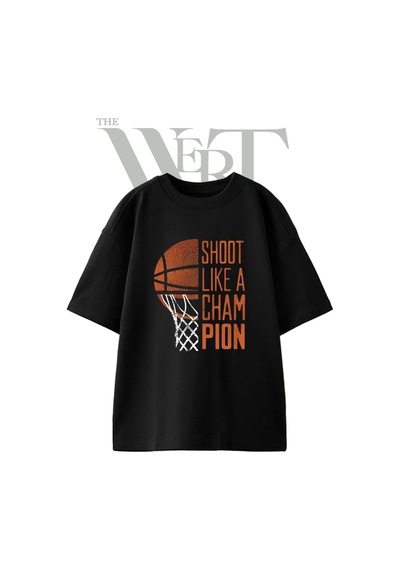 Thewert Basketball Champion Tasarım Baskılı Ünisex Siyah Oversize T-shirt
