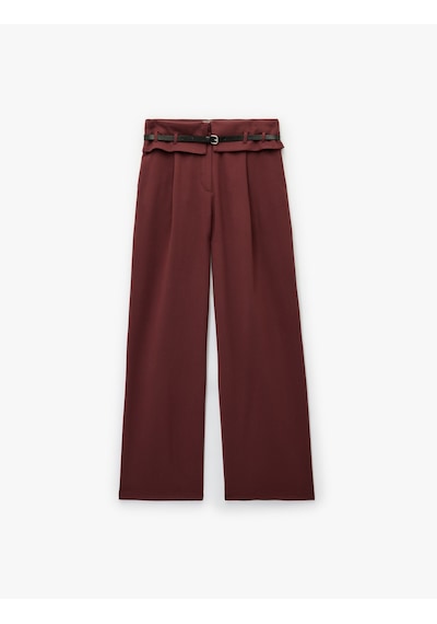 Koton Viskon Karışımlı Kemer Detaylı Geniş Paça Kumaş Pantolon Bordo 6wal40030ıw