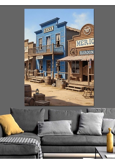 Ahşap Tablo Vahşi Batı Kasabası Saloon