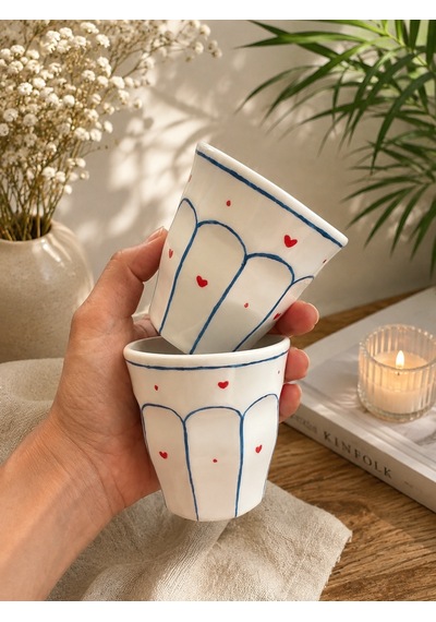 Amore Line Double Espresso Fincanı Kırmızı - Lacivert