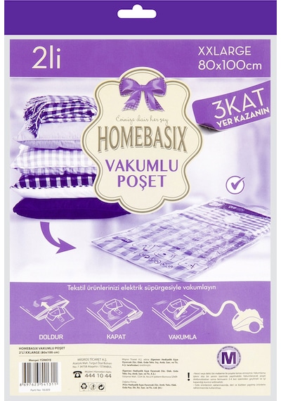 Home Basix Vakumlu Poşet 2'li Xxl Çok Renkli