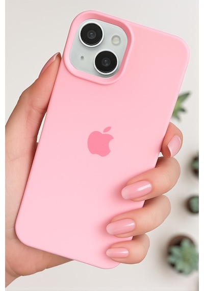 Iphone 15 Uyumlu Kılıf Logolu Lansman Soft Yumuşak Içi Kadife Silikon Kapak Pembe