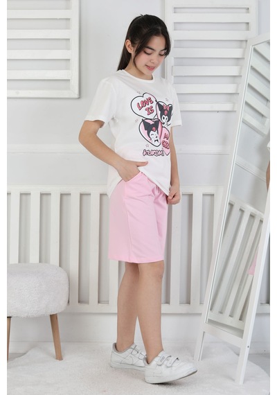 Zuzunga Love Is Kız Çocuk Üst Süprem Alt 2 İp Şort Takım Pembe
