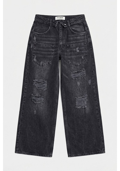 Itsbasic Kadın Koyu Füme 10s6-1 Süper Baggy Kemer Ve Yırtık Detaylı Özel Tasarım Denim Jean Itsbasic Kadın Koyu Füme 10s6-1 Süper Baggy Kemer Ve Yırtık Detaylı Özel Tasarım Denim Jean