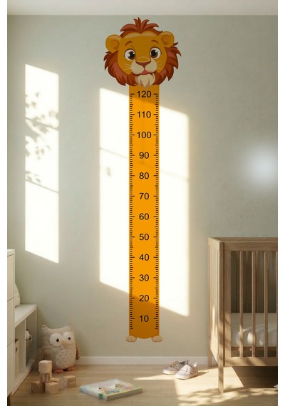 Aslan Temalı Dekoratif Çocuk Boy Ölçer Sticker Duvar Cetveli Takip Çizelgesi