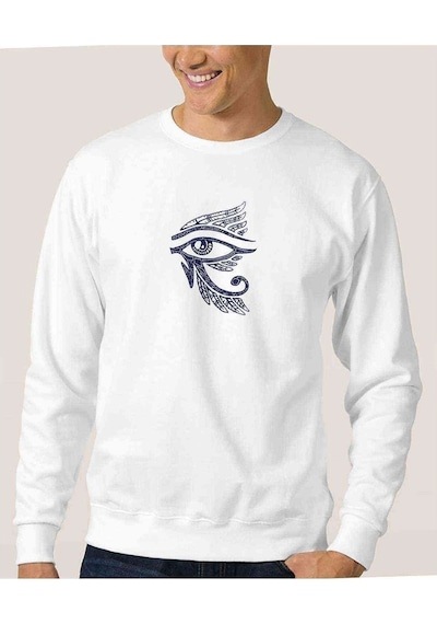 Ra'Nın Gözü Eye Baskılı Beyaz Erkek Örme Sweatshirt