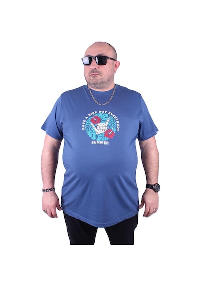 Starbattal Büyük Beden Erkek Sıfır Yaka Tişört Summer 23119 Indıgo-Indıgo Çok Renkli