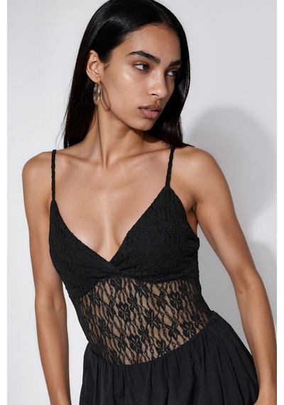 Hiccup Dantel Bodysuit Siyah