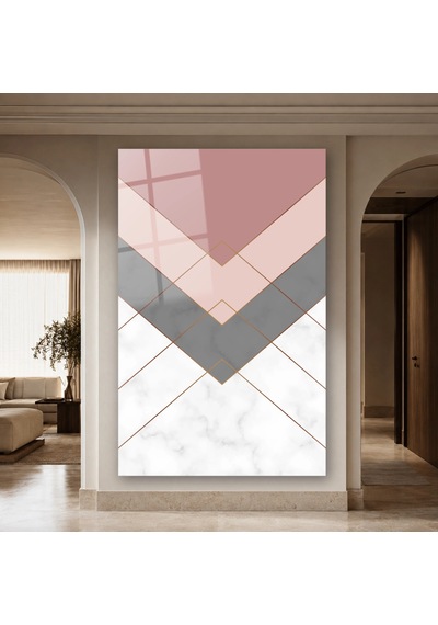 Pudra Gri Mermer Chevron Deseni Çerçevesiz Cam Tablo