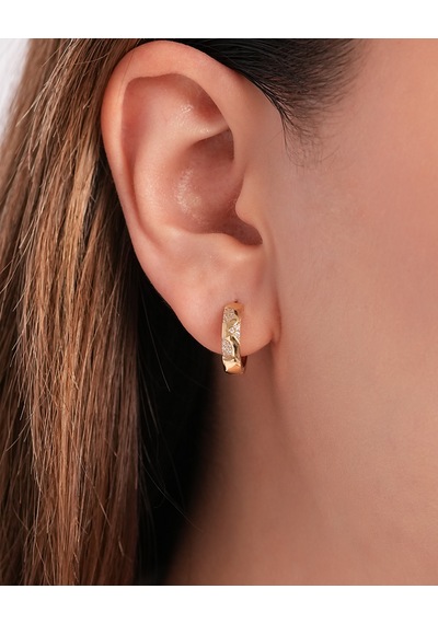 Debora Jewelry 14 Ayar Altın Zirkon Taşlı Bombeli Halka Küpe
