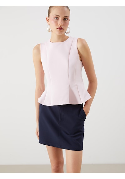 Lcw Vision Pembe Bisiklet Yaka Peplum Bluz