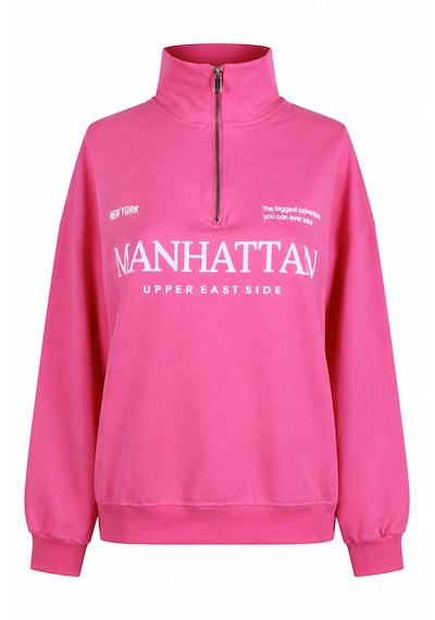 Trender Manhattan Baskı Yarım Fermuarlı Pembe Kadın Sweatshirt 27kdt1000023