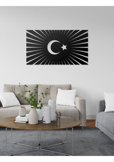Ay Ve Yıldız Silüeti Tasarımlı Türkiye Haritası Temalı Dekoratif Modern Metal Duvar Tablosu
