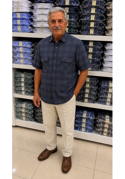 Eren Style Linen Keten Klasik %100 Cotton Kısa Kollu Çift Cepli Terletmeyen Gömlek Siyah