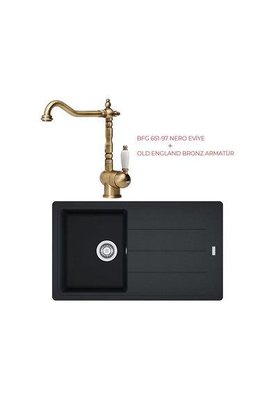 Franke BFG 611-86 Evye Nero Granit Evye + Old England Bronz Armatür Set