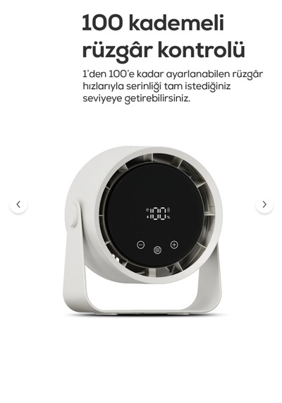 Taşınabilir Masaüstü Fanı 100 Kademe Kontrol, Şarjlı, Dokunmatik Ekran, Usb-c X6113 Beyaz
