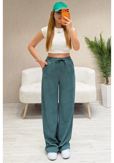 Fiolin Soft Touch Batik Boyamalı Modal Pantolon Yeşil