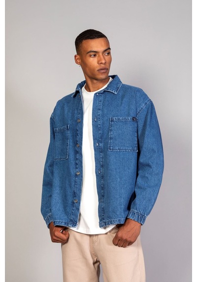 Little Cup Jeans Co Erkek Gömlek Model Oversize Denim Koyu Mavi Ceket Açık Mavi
