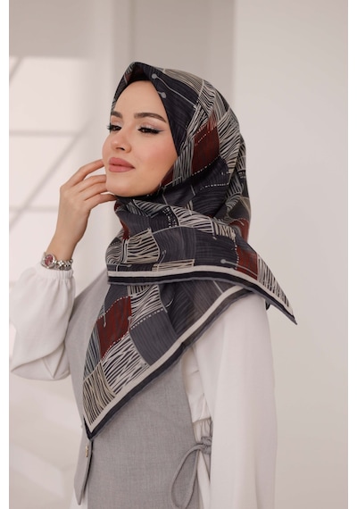 Mimiyum Nota Desen Soft Eşarp Füme